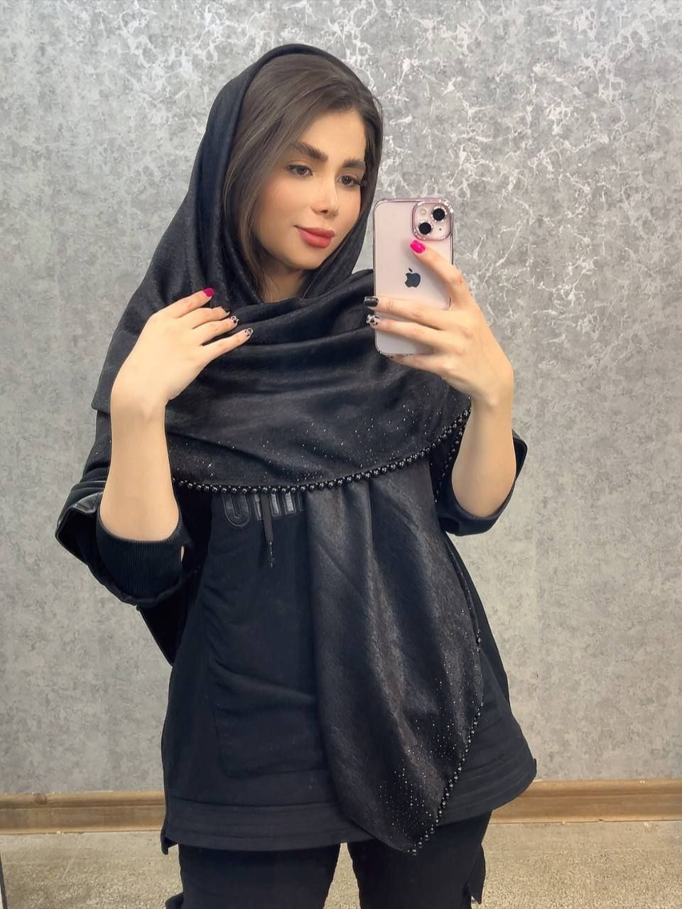 عکس محصول روسری کوپرا مشکی نگین مرواریدی