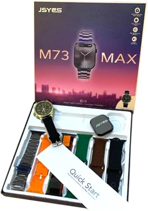 پک ساعت هوشمند مدل JSYES M73 MAX دارای 6 بند متنوع و ساعت مچی عقربه ای هدیه