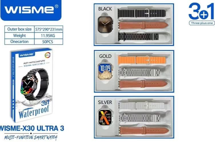 ساعت هوشمند ویسمی مدل WISME-X30 ULTRA 3 دارای سه بند و استاندارد ضد آب