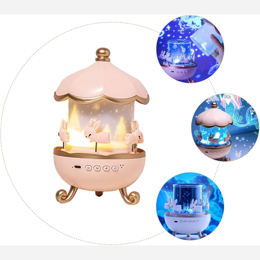 چراغ خواب موزیکال کهکشانی طرح خرگوش دارای قابلیت چرخ و فلک BUNNY S CAROUSEL وارداتی