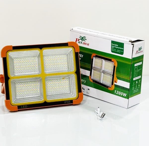 چراغ پروژکتور سولار شارژی و خورشیدی 1200 وات SOLAR LED مهتابی و آفتابی دارای قابلیت چراغ پلیسی وارداتی