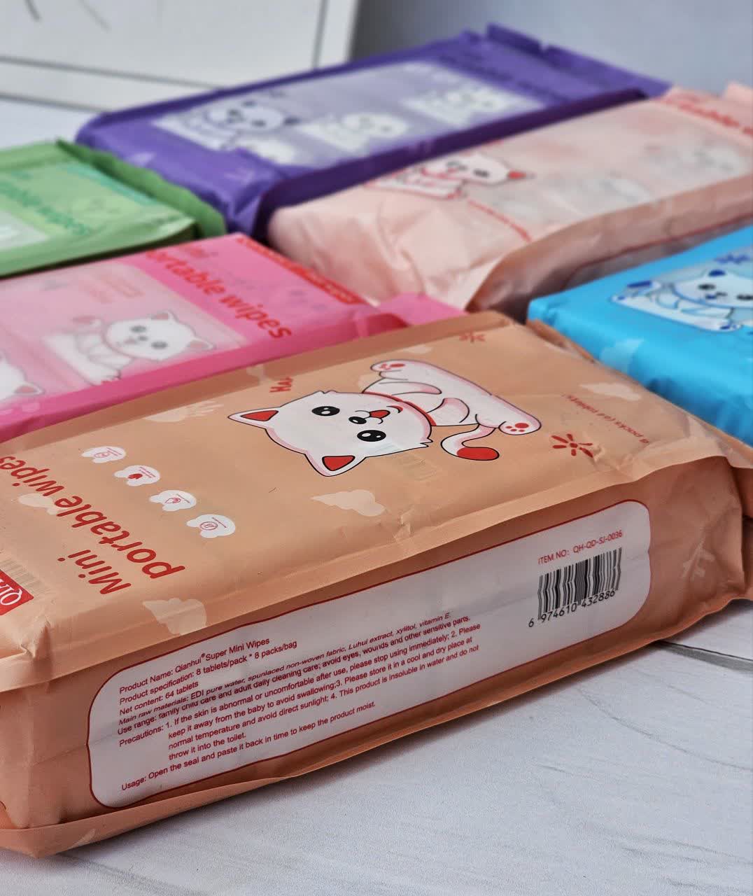 پک دستمال مرطوب جیبی فانتزی 8 بسته ای طرح گربه MINI PORTABLE WIPES اورجینال وارداتی